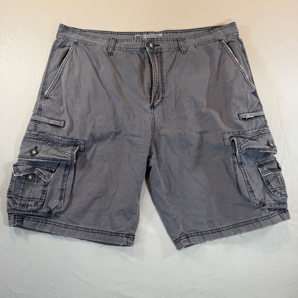 BKE Mens Athletic Fit Cargo Shorts Gray Multi Pocket Size 38W 22L Ripstop Style